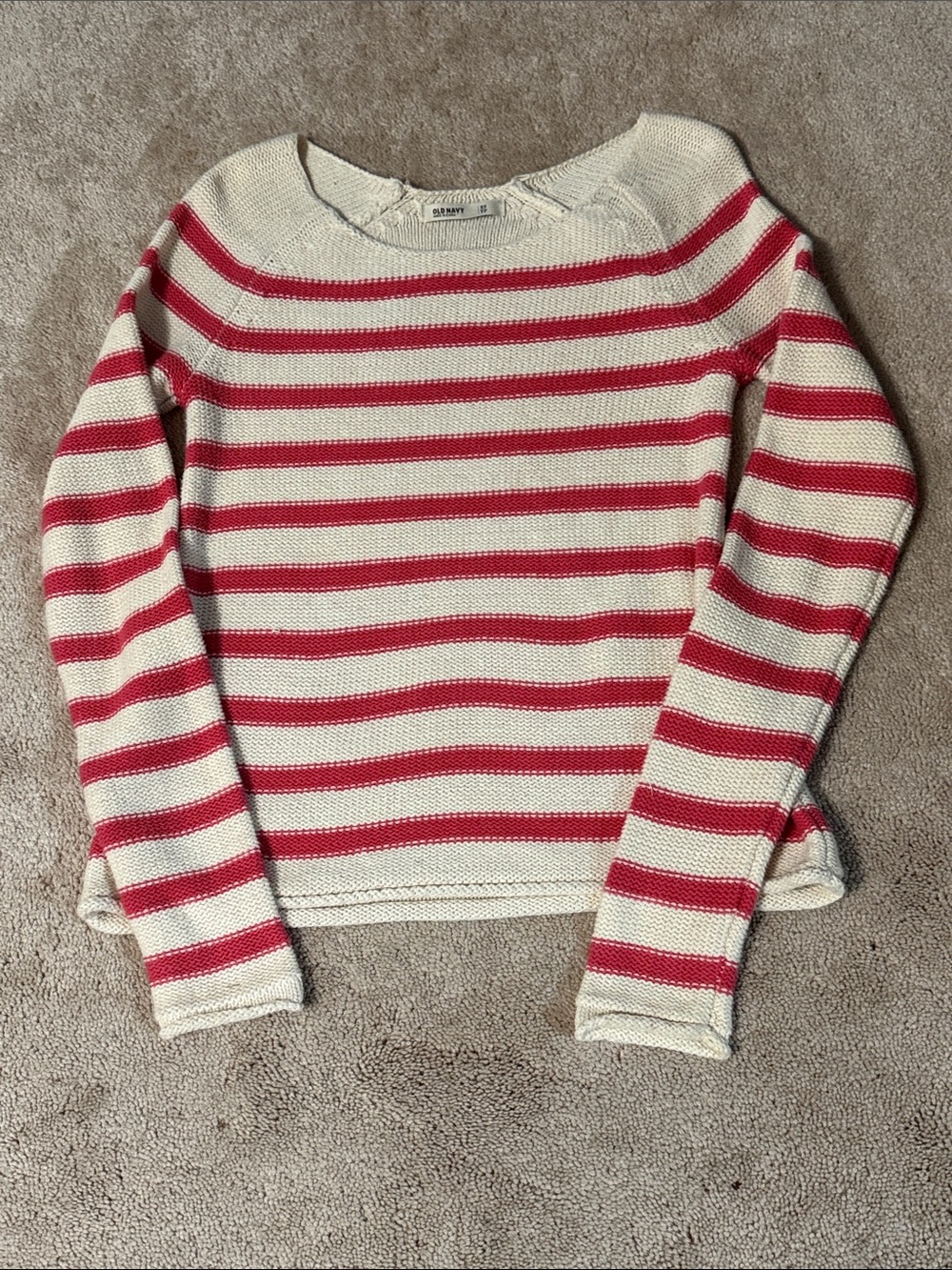 Old Navy Cream & Pink Striped Sweater